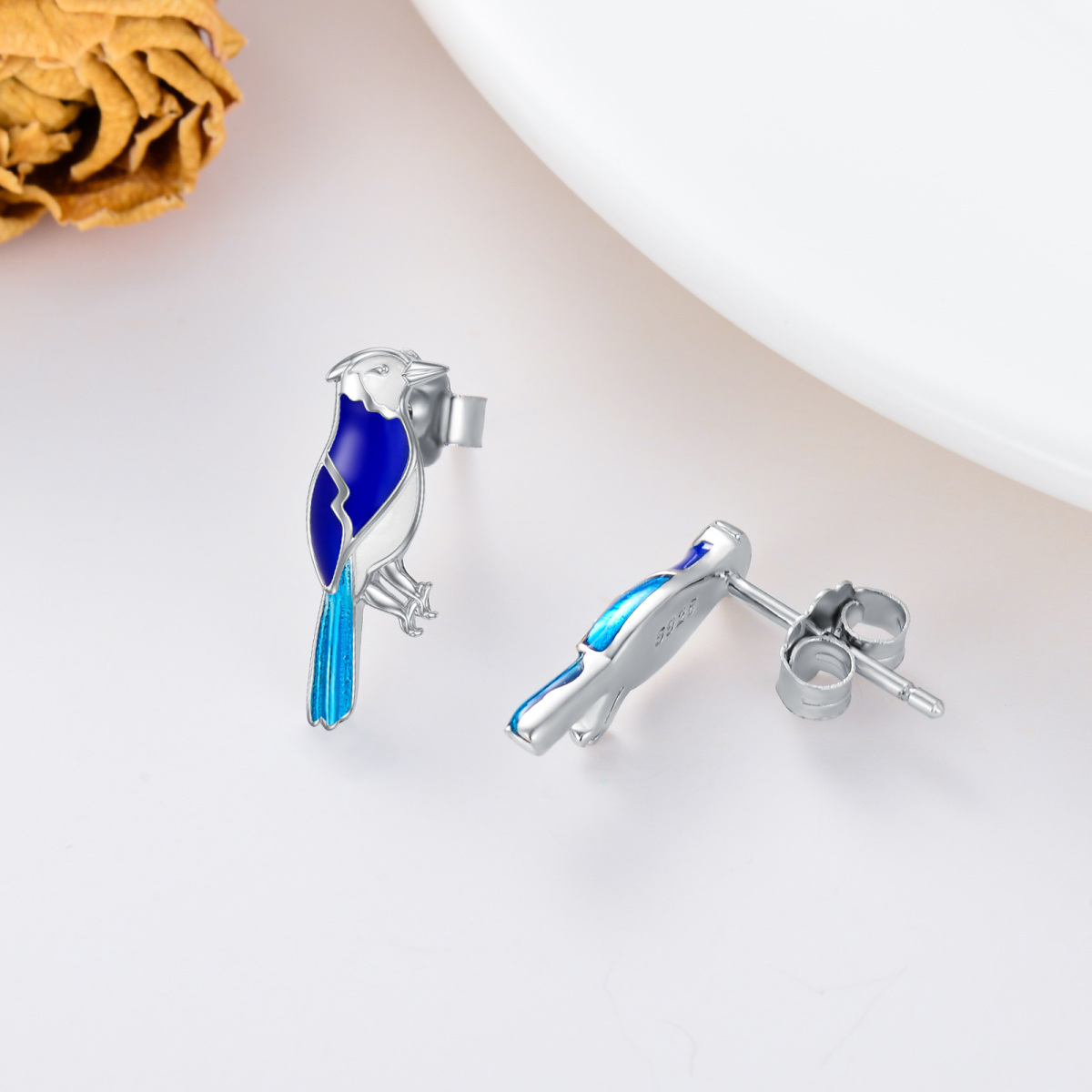 Pendientes de plata de ley Blue Jay-4