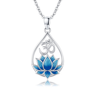 Sterling Silver Blue Lotus & Drop Shape Pendant Necklace-5