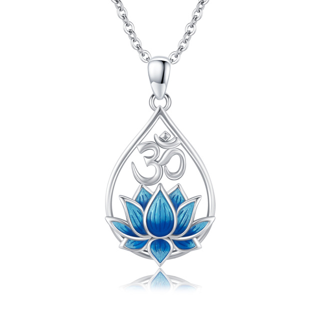 Sterling Silver Blue Lotus & Drop Shape Pendant Necklace-4