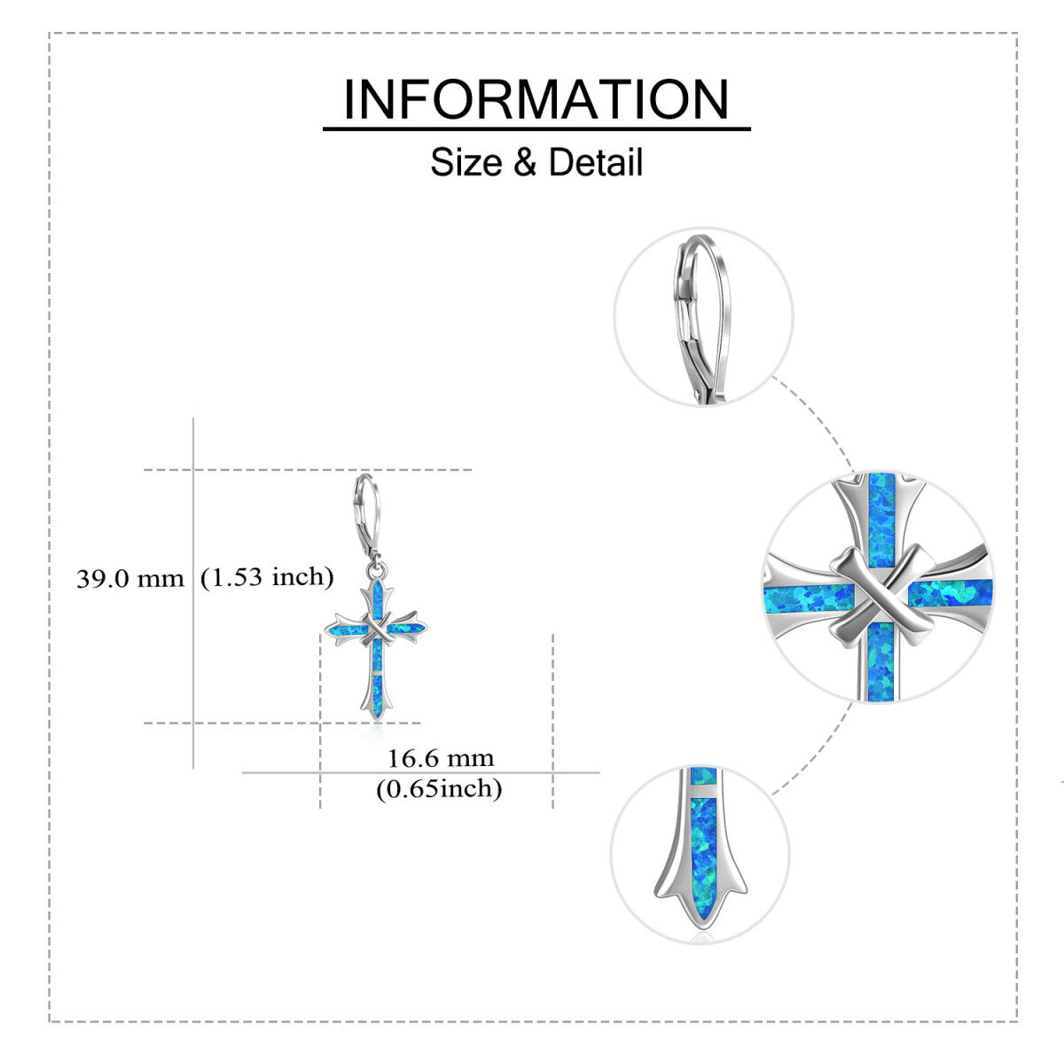 Sterling Silver Blue Opal Cross Lever-back Earrings for Women-5