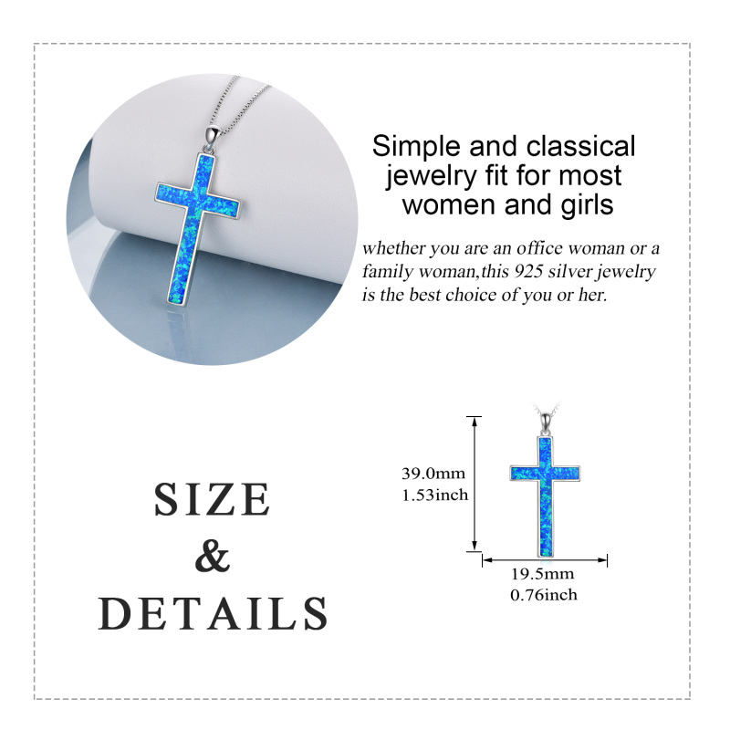 Sterling Silver Blue Opal Cross Pendant Necklace-5