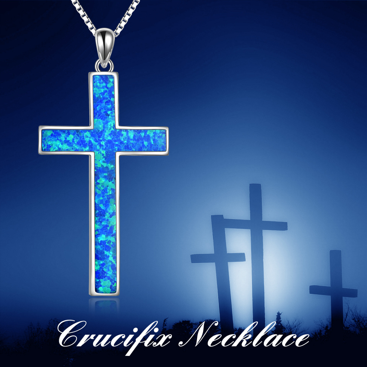 Collier en argent sterling avec pendentif croix en opale bleue-6