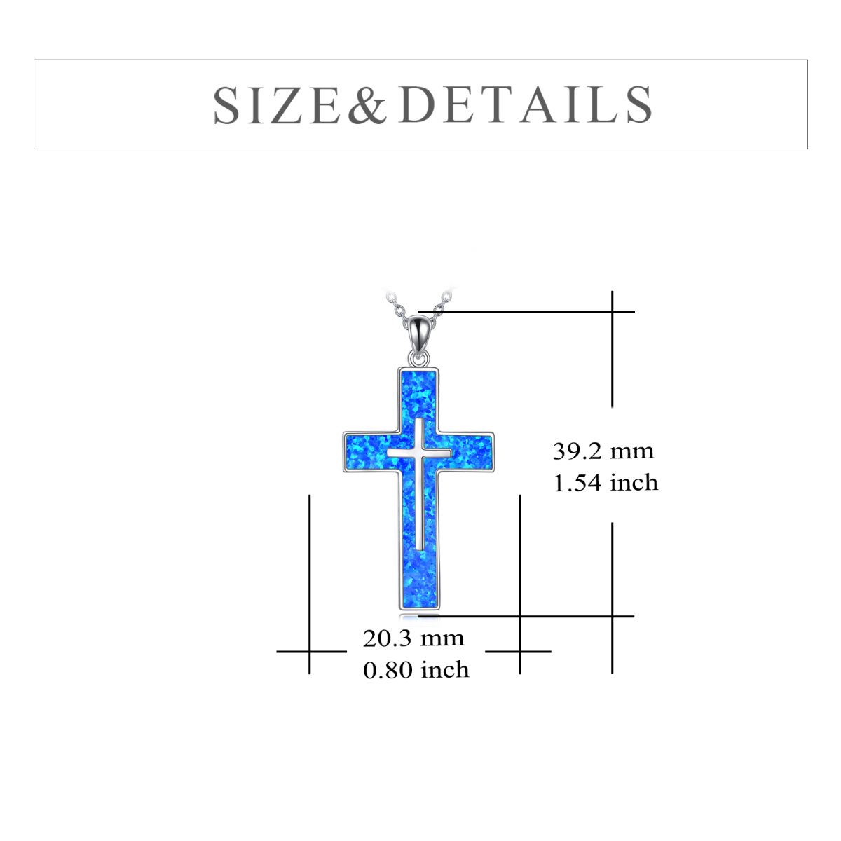 Sterling Silber Blauer Opal Doppelkreuz-Anhänger Halskette-5