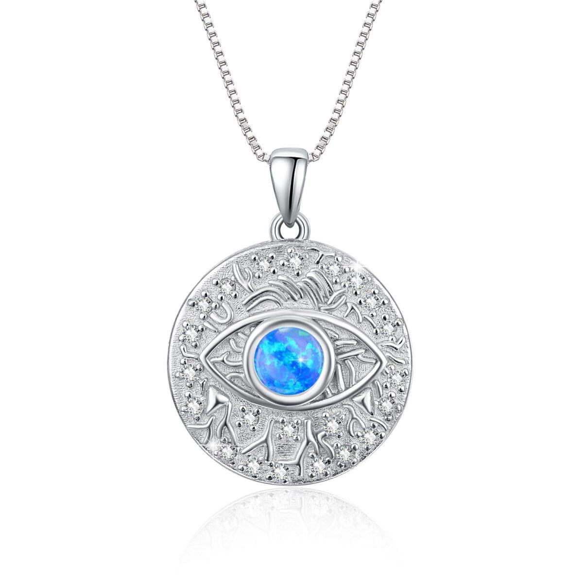 Sterling Silver Blue Opal Evil Eye Pendant Necklace for Women-1