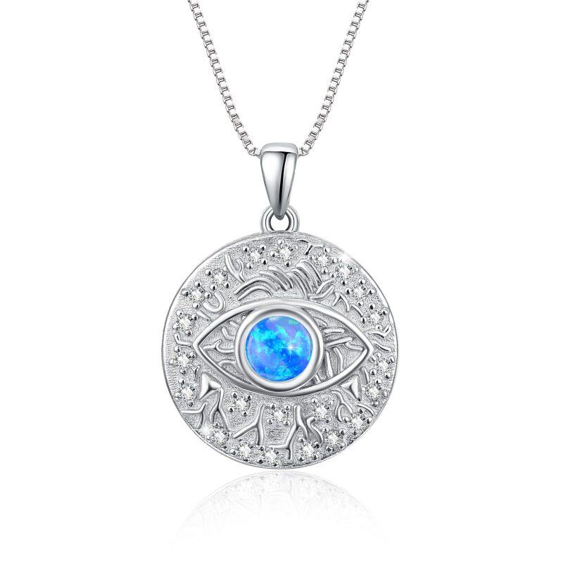Sterling Silver Blue Opal Evil Eye Pendant Necklace for Women-9