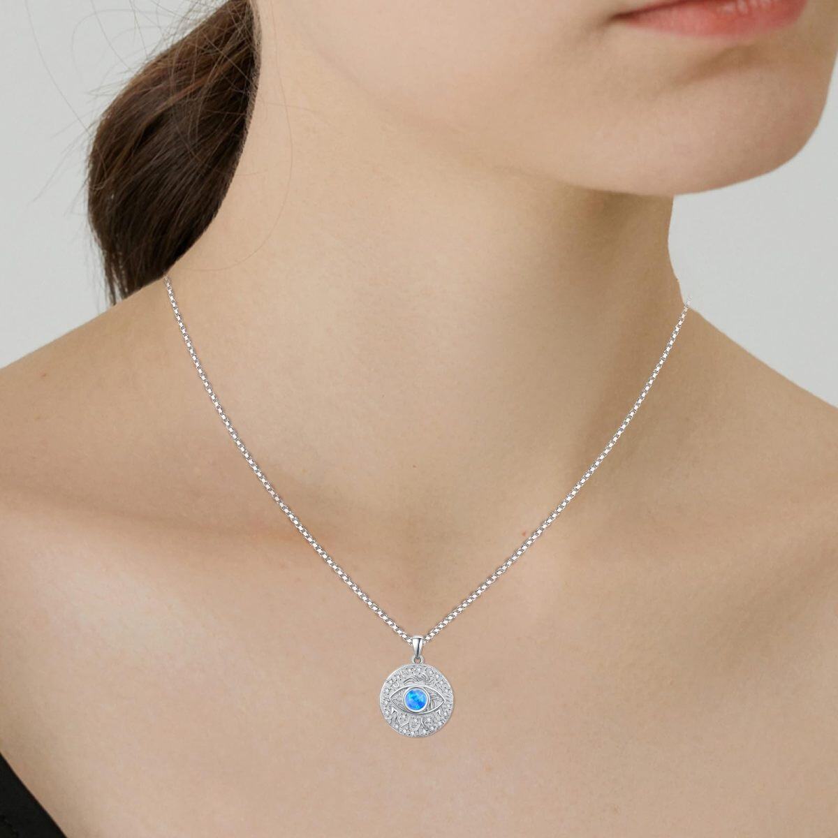 Collier pendentif mauvais œil en argent sterling avec opale bleue pour femme-3