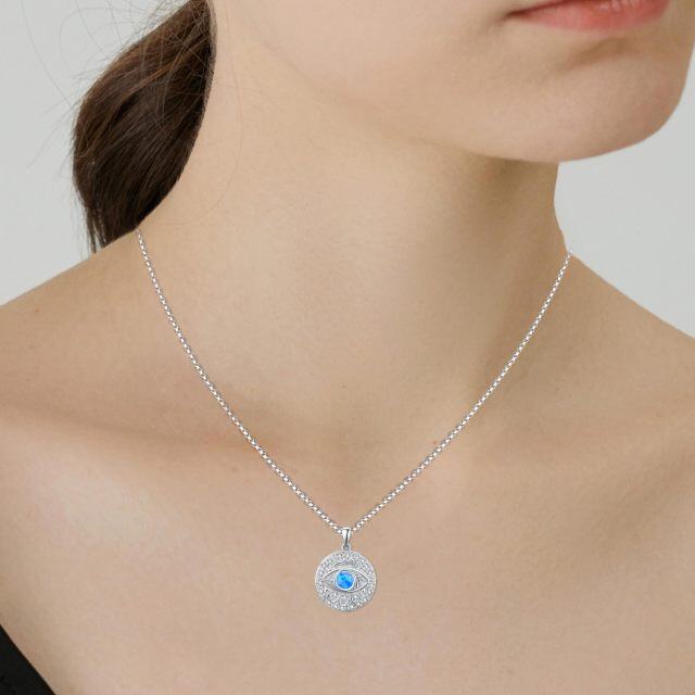 Sterling Silver Blue Opal Evil Eye Pendant Necklace for Women-3