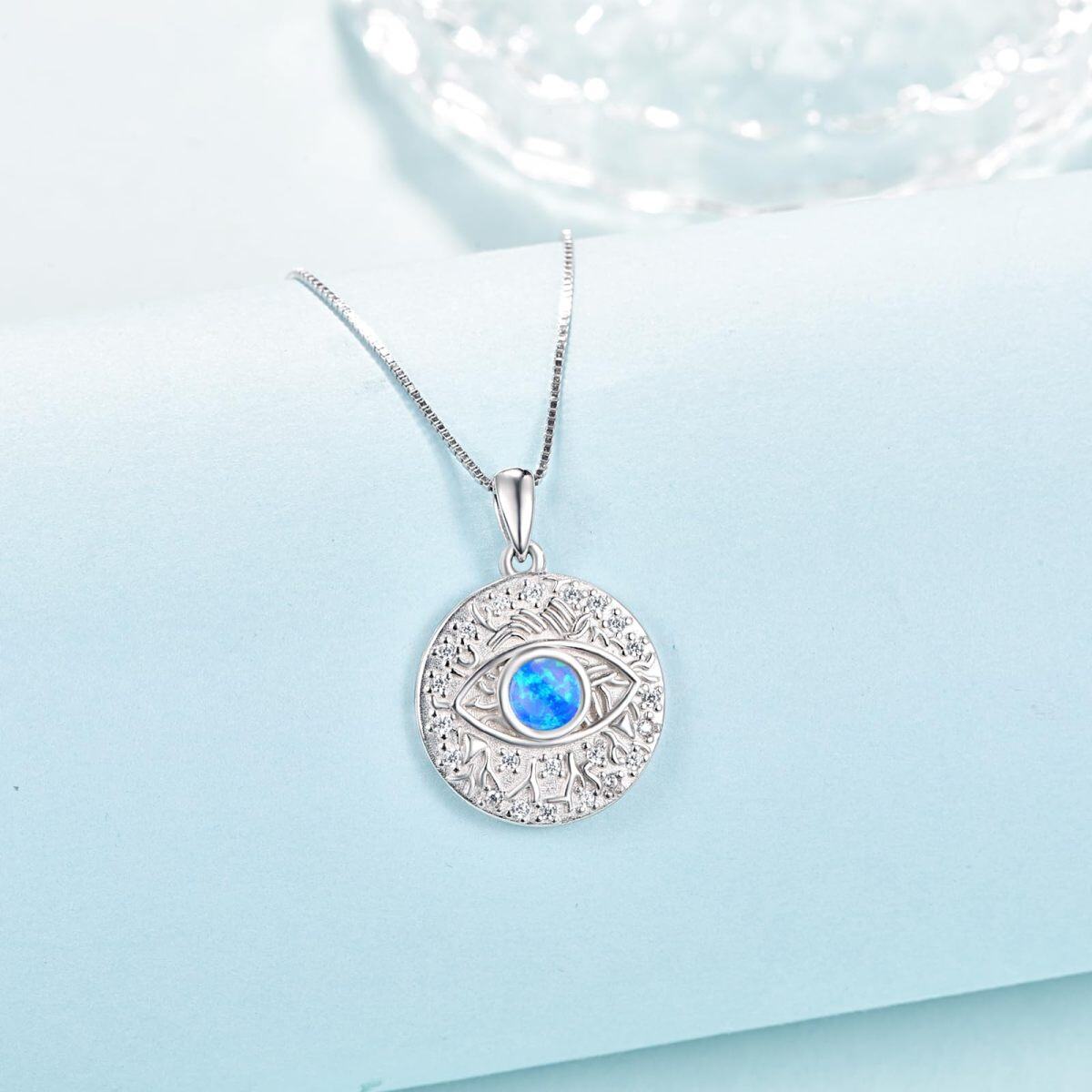 Sterling Silver Blue Opal Evil Eye Pendant Necklace for Women-4