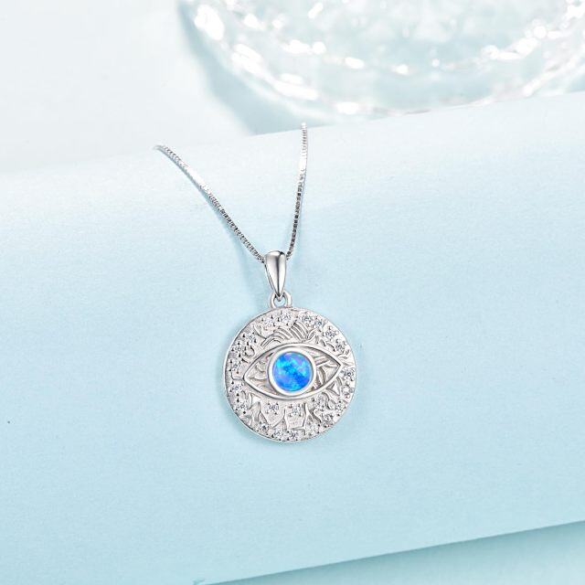 Collana con ciondolo in argento sterling con occhio maligno blu opale per donna-4