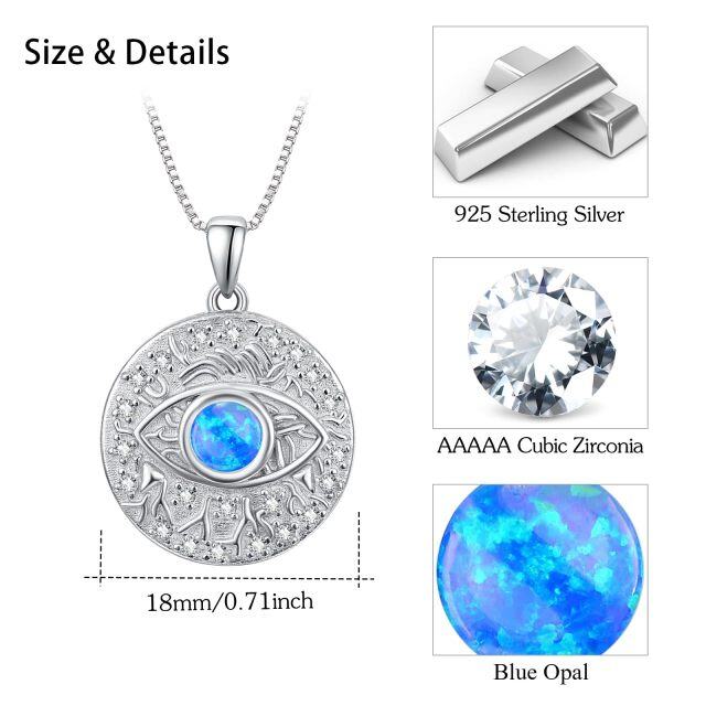 Sterling Silver Blue Opal Evil Eye Pendant Necklace for Women-5