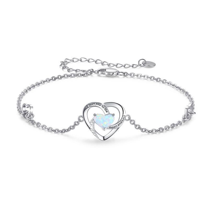 Sterling Silver Blue Opal Heart Charm I Love You to The Moon and Back Bracelet-1