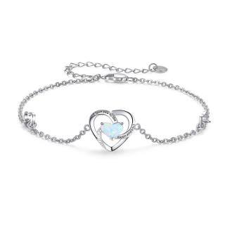 Sterling Silver Blue Opal Heart Charm I Love You to The Moon and Back Bracelet-44