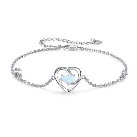 Sterling Silver Blue Opal Heart Charm I Love You to The Moon and Back Bracelet