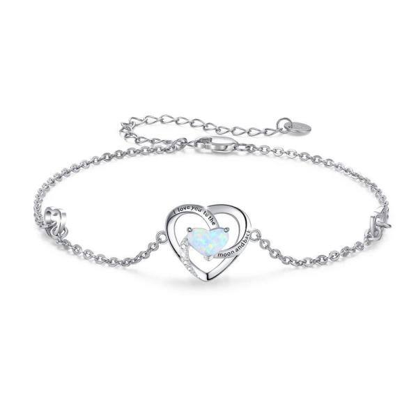 Sterling Silver Blue Opal Heart Charm I Love You to The Moon and