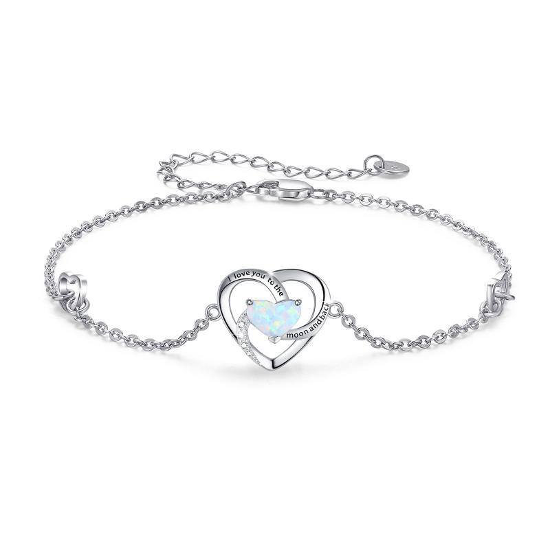 Bracelet en argent sterling avec pendentif en forme de coeur en opale bleue I Love You to The Moon and Back