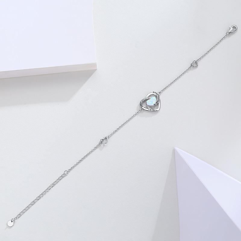 Sterling Silver Blue Opal Heart Charm I Love You to The Moon and Back Bracelet-5