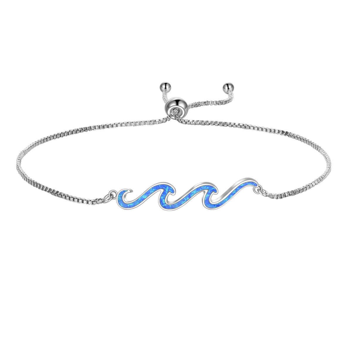 Sterling Silver Blue Opal Spray Wave Single Layer Anklet for Women