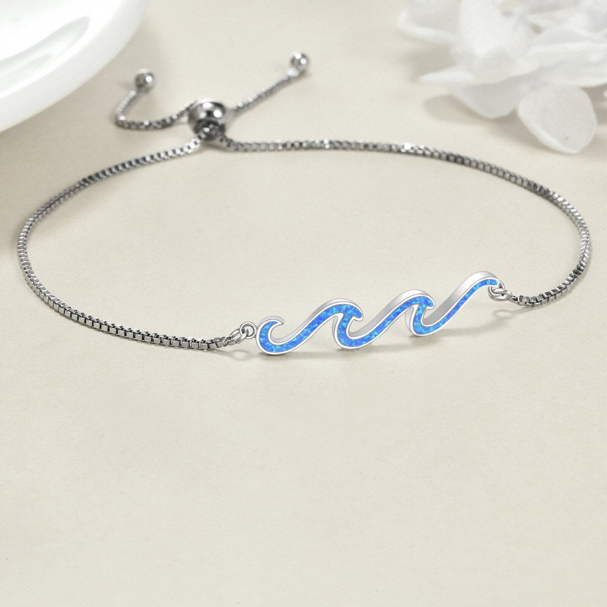 Sterling Silver Blue Opal Spray Wave Single Layer Anklet for Women-3