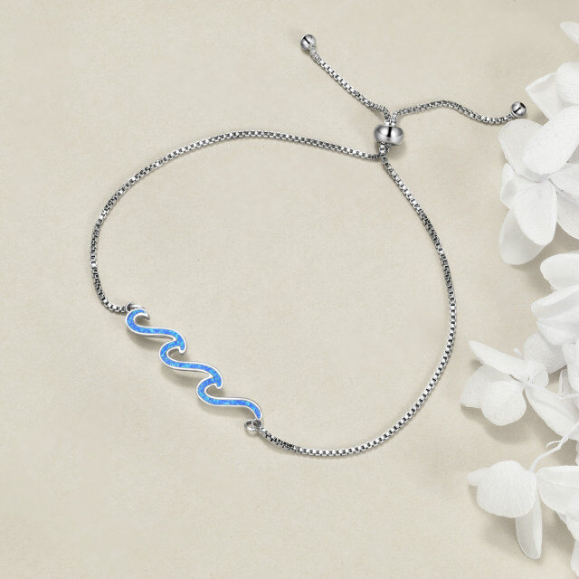 Sterling Silver Blue Opal Spray Wave Single Layer Anklet for Women-4