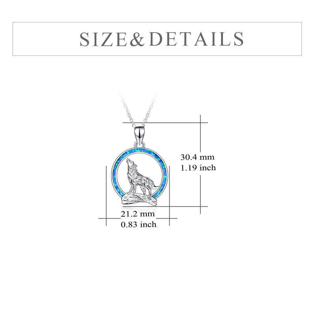 Sterling Silver Blue Opal Wolf Pendant Necklace-6