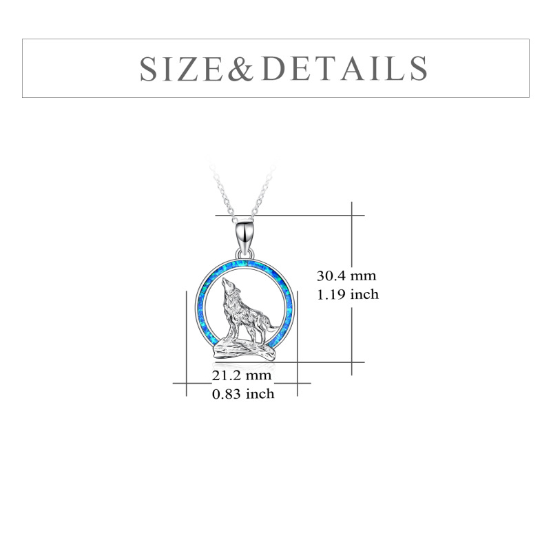 Sterling Silver Blue Opal Wolf Pendant Necklace-6
