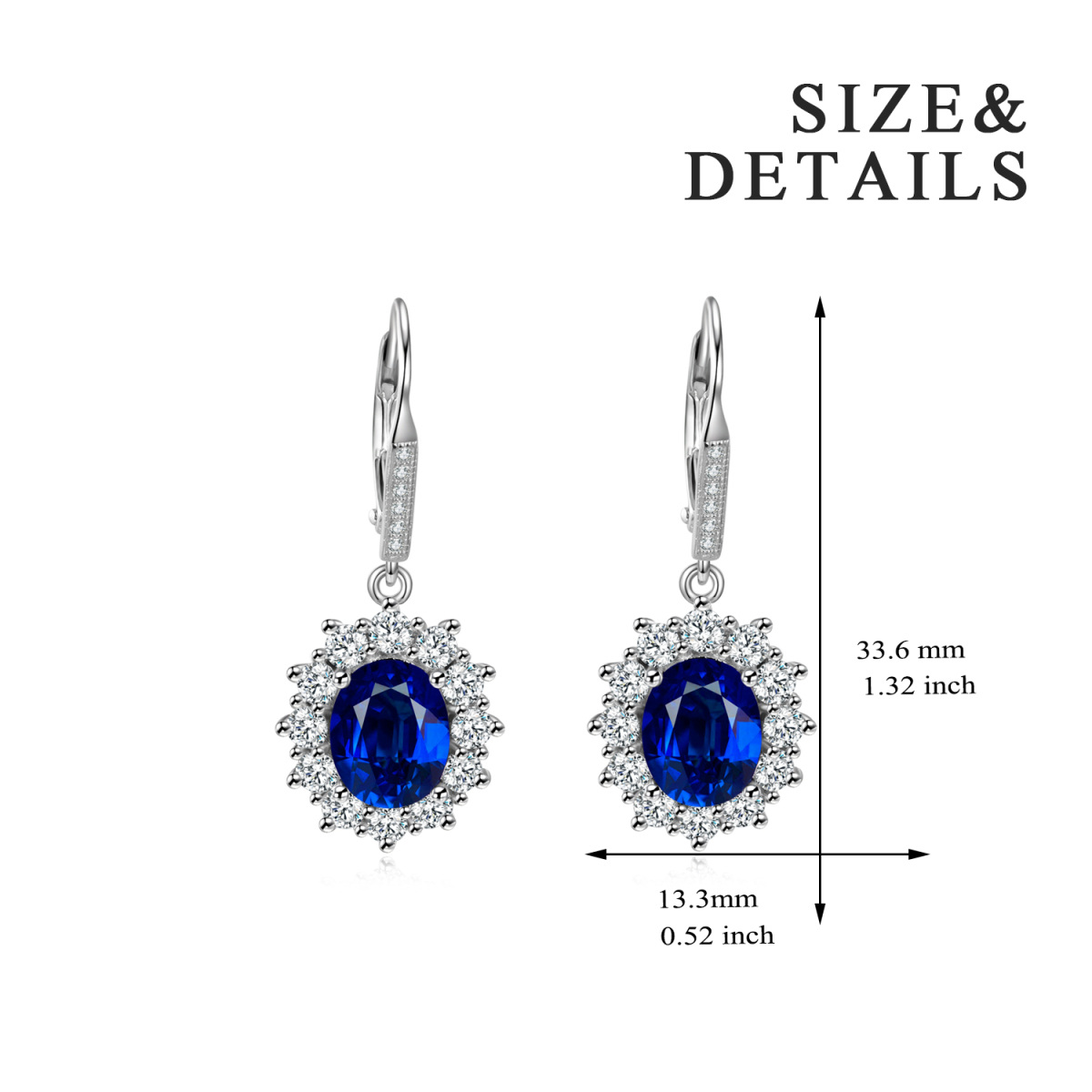 Orecchini a leva con fiore in argento sterling con zirconi cubici ovali blu per donna-5