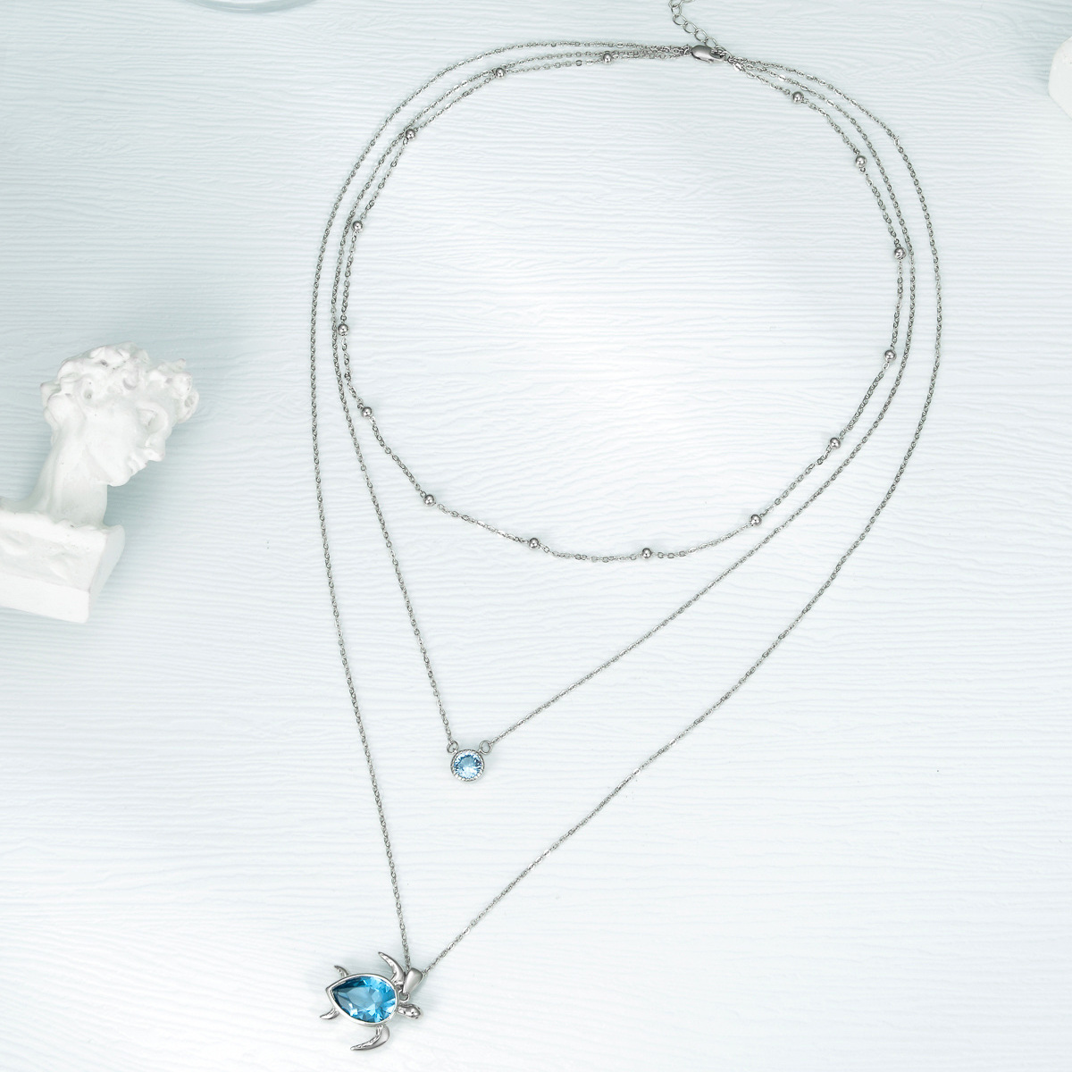 Collier de tortue de mer en argent sterling avec zircon cubique en forme de poire bleue-4