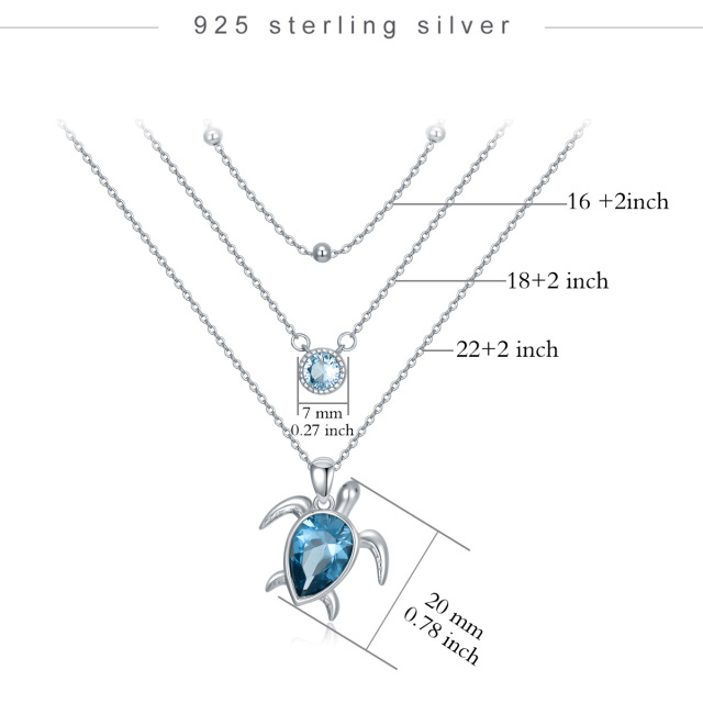 Sterling Silver Blue Pear Shaped Cubic Zirconia Sea Turtle Layered Necklace-5