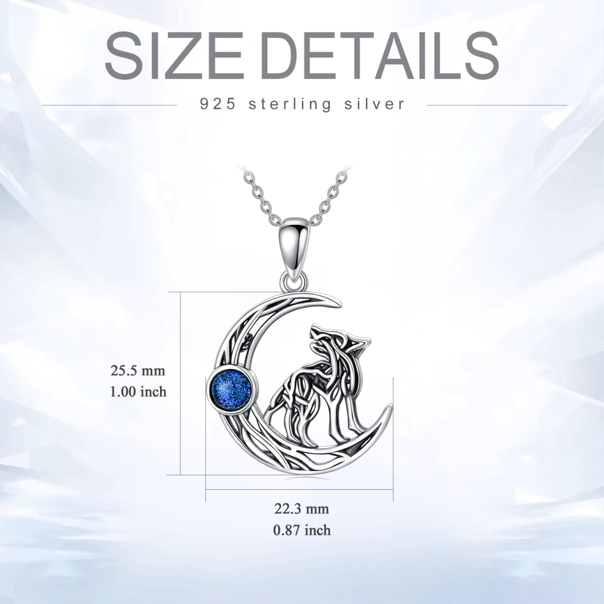 Sterling Silver Blue Sandstone Wolf & Moon Pendant Necklace-3