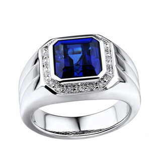 Sterling Silver Blue Sapphire And Moissanite Personalised Engraving Ring For Men-35