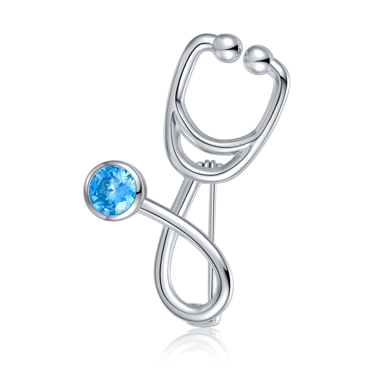 Sterling Silver Blue Cubic Zirconia Stethoscope Brooch Pins Jewelry Gift for Nurse Doctors-1