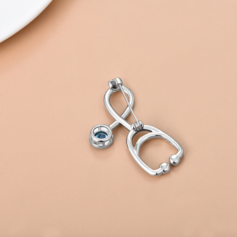 دبوس سماعة طبية من الفضة الإسترلينية مرصع بالزركونيا المكعبة الزرقاء، هدية مجوهرات للممرضات والأطباء-4