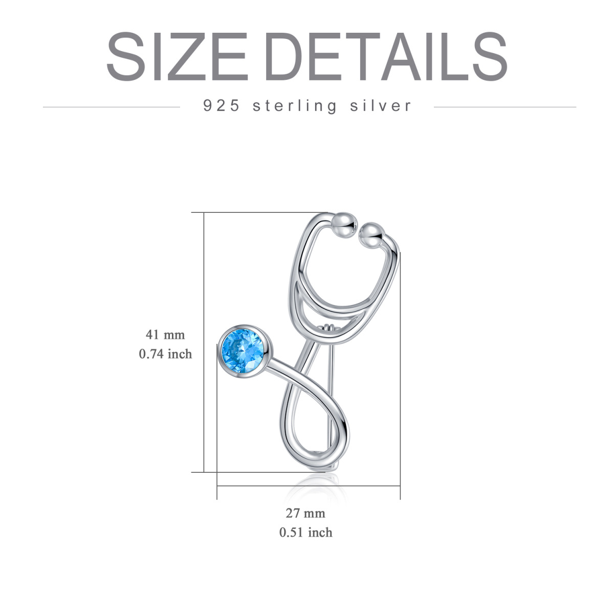 Sterling Silver Blue Cubic Zirconia Stethoscope Brooch Pins Jewelry Gift for Nurse Doctors-6