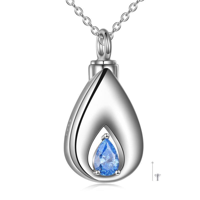 Sterling Silver Blue Cubic Zirconia Tear Drop Shape Urn Necklace for Ashes-15
