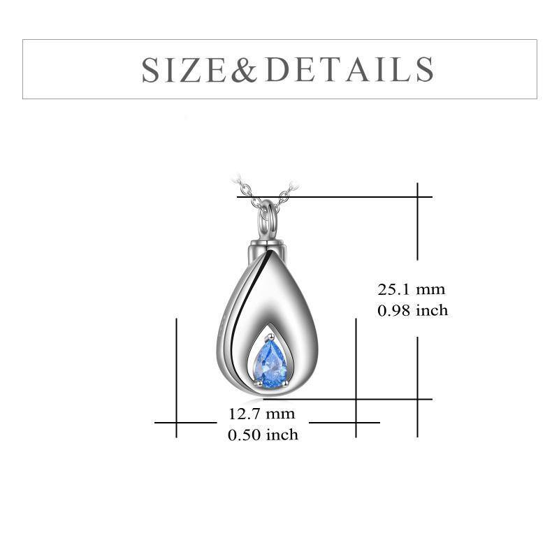 Sterling Silver Blue Cubic Zirconia Tear Drop Shape Urn Necklace for Ashes-5