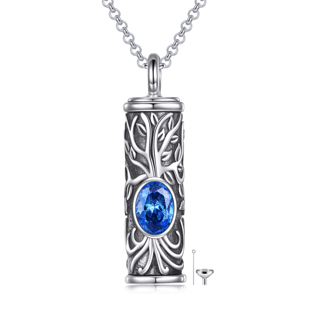 Sterling Silver Personalized Birthstone Tree Of Life Urn Necklace for Ashes-1