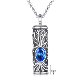 Sterling Silver Blue Zirconia Tree Of Life Urn Necklace for Ashes-7