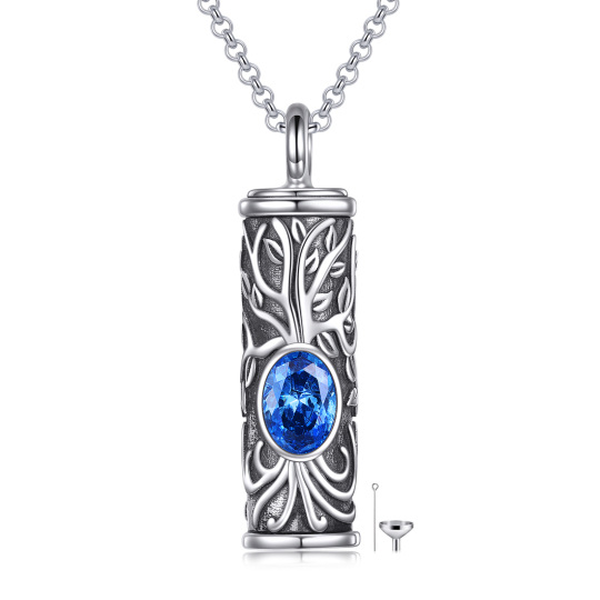 Collier en argent sterling pour cendres avec zirconium bleu et arbre de vie