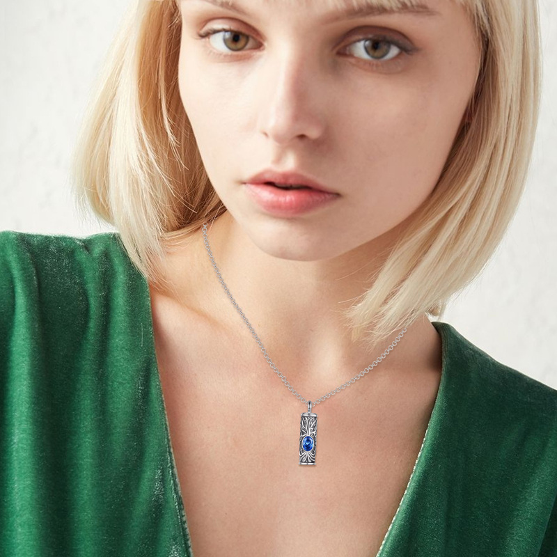 Sterling Silver Personalized Birthstone Tree Of Life Urn Necklace for Ashes-2