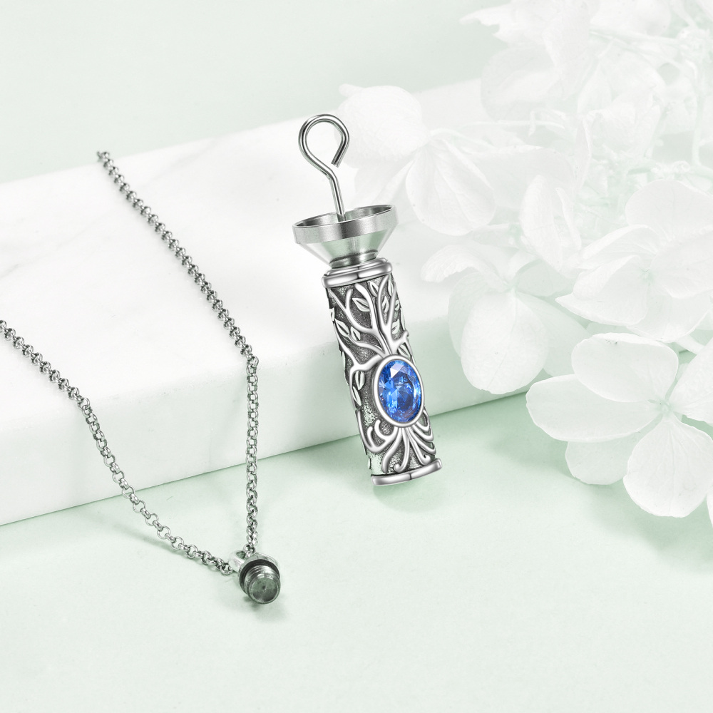 Sterling Silver Personalized Birthstone Tree Of Life Urn Necklace for Ashes-4