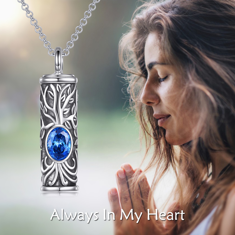 Sterling Silver Personalized Birthstone Tree Of Life Urn Necklace for Ashes-6