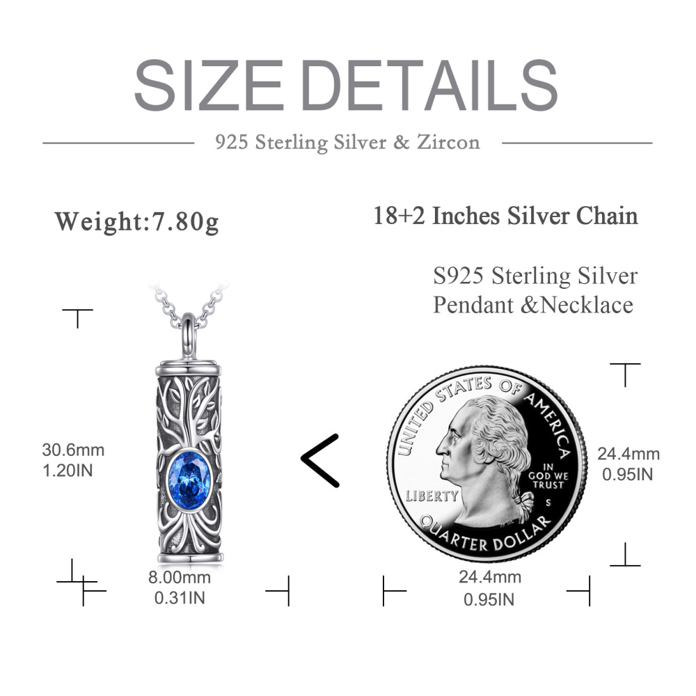 Sterling Silver Personalized Birthstone Tree Of Life Urn Necklace for Ashes-5