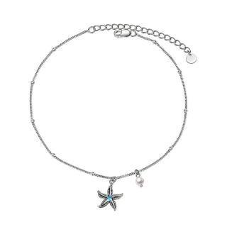 Sterling Silver Cubic Zirconia Starfish Single Layer Charm Anklet-56