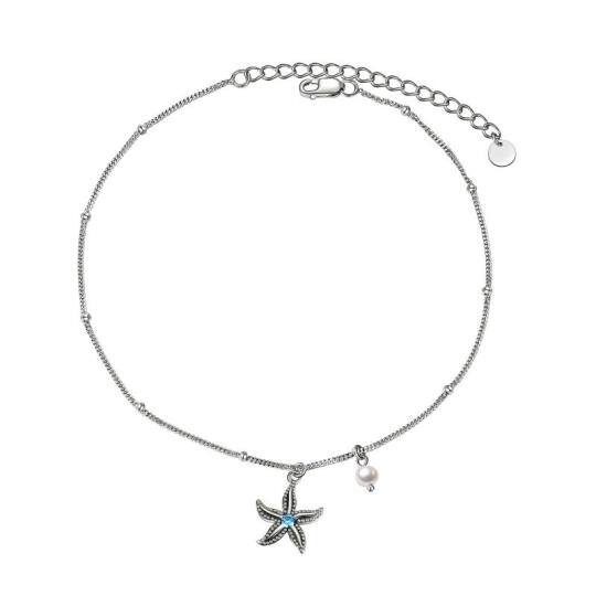 Sterling Silver Cubic Zirconia Starfish Single Layer Charm Anklet