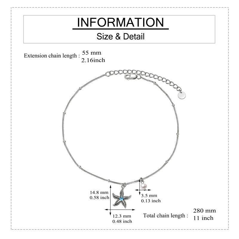 Sterling Silver Cubic Zirconia Starfish Single Layer Charm Anklet-5