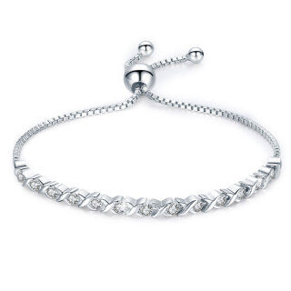 Sterling Silver Cubic Zirconia Box Chain Bracelet-19