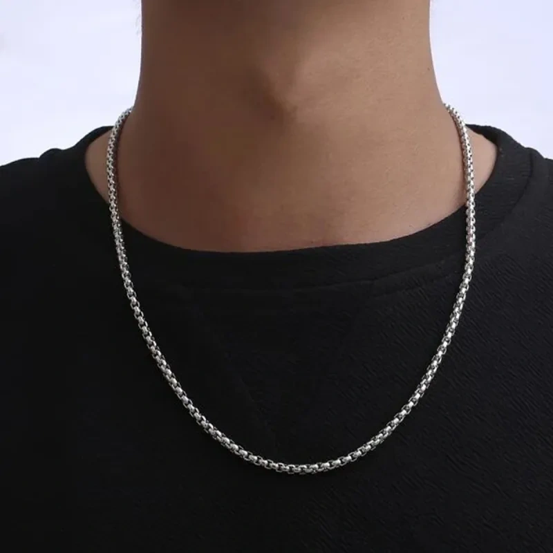 Sterling Silver Box Chain Necklace for Men-3