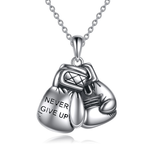 Collana con ciondolo a forma di guantoni da boxe in argento sterling con parola incisa