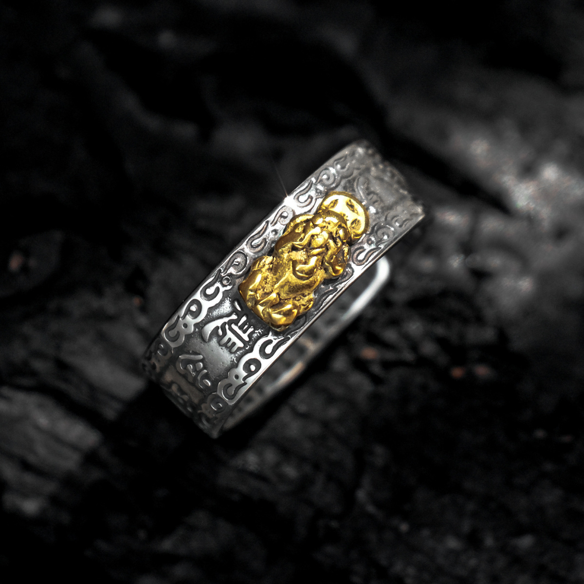 Anillo de plata de ley Brave Troops para hombre-3