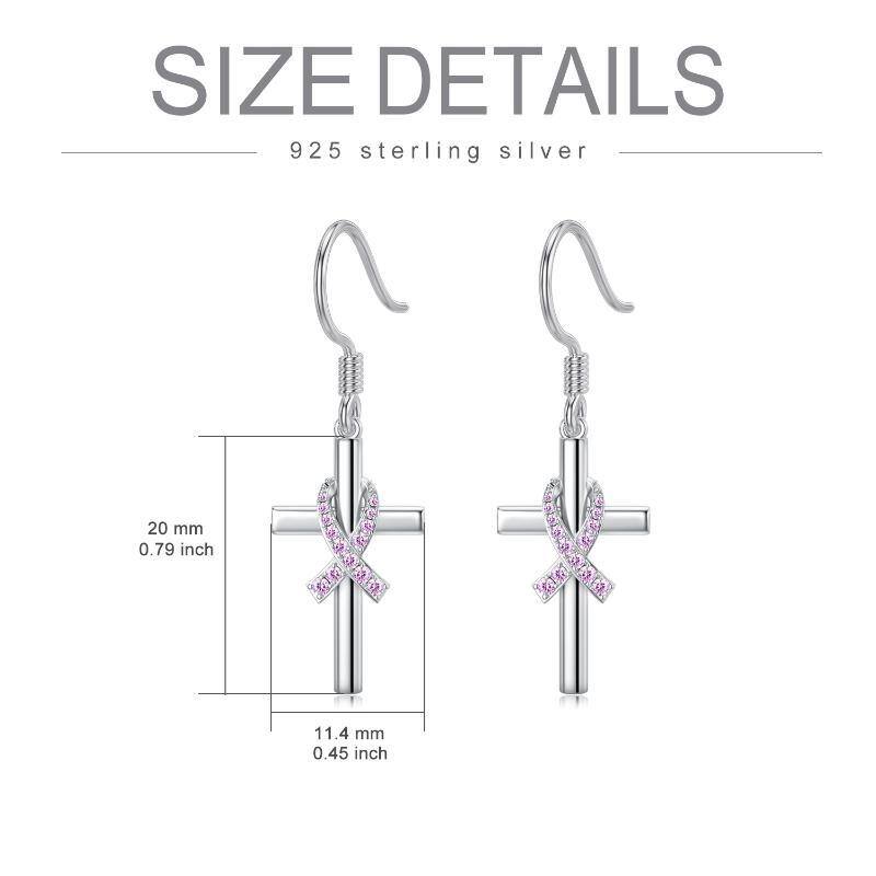 Sterling Silber Cubic Zirkonia Brustkrebs & Kreuz Tropfen Ohrringe-3